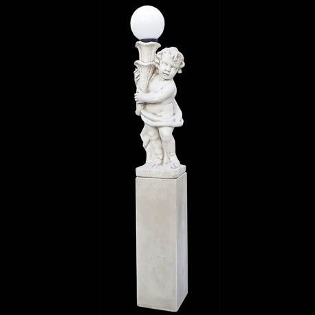 Standbeeld Mida met lamp op sokkel Zen