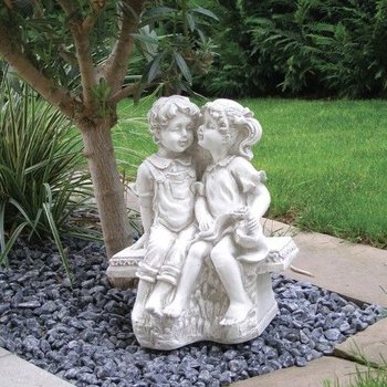 Kinderen op bankje H.38x30cm Klassiek tuinbeeldje Putti Panchina - Art. 415